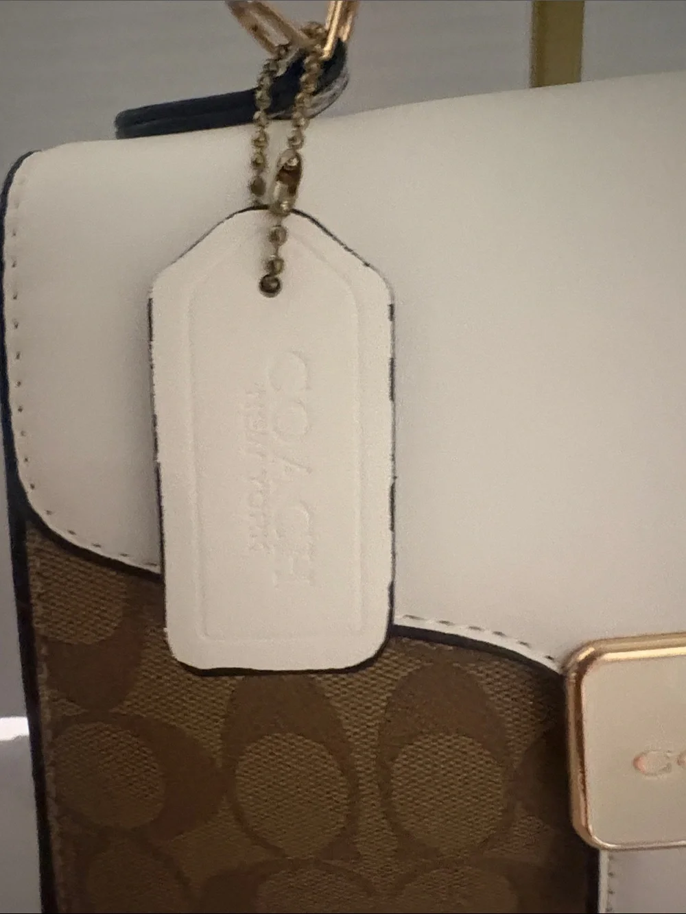 Coach Two-Tone Signature Satchel in Brown and White